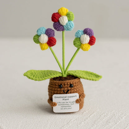 Knitted Artificial Flower Potted Plant Ornament 🌼🧶