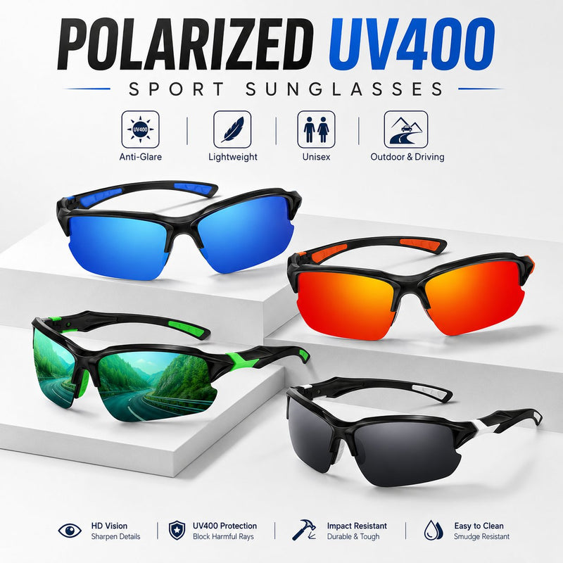 Polarized UV400 Sports Sunglasses – Unisex Outdoor & Driving Eyewear