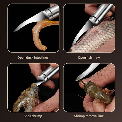 Stainless steel shrimp peeler and gutter