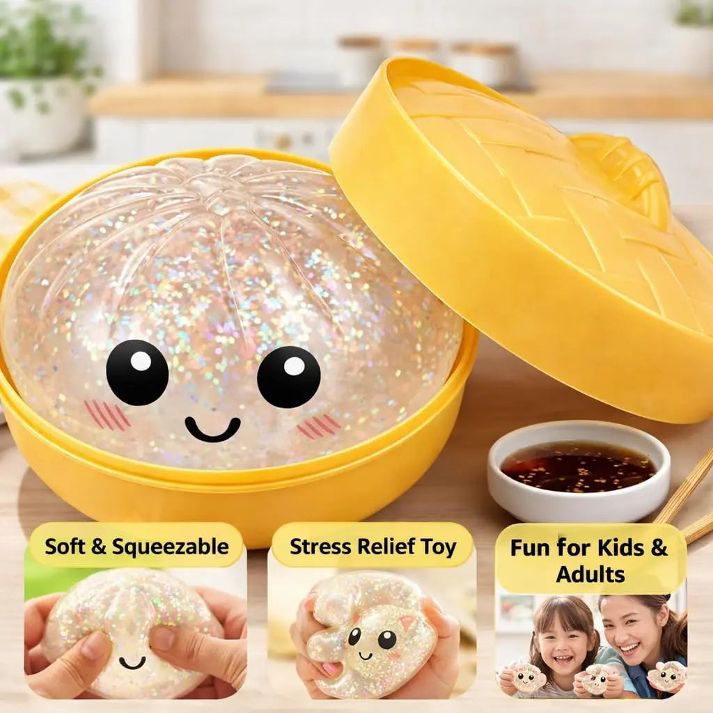 🔥Glittery Dumpling Squeeze Toy – A Cute Fidget Toy for Stress Relief, with a Steamer