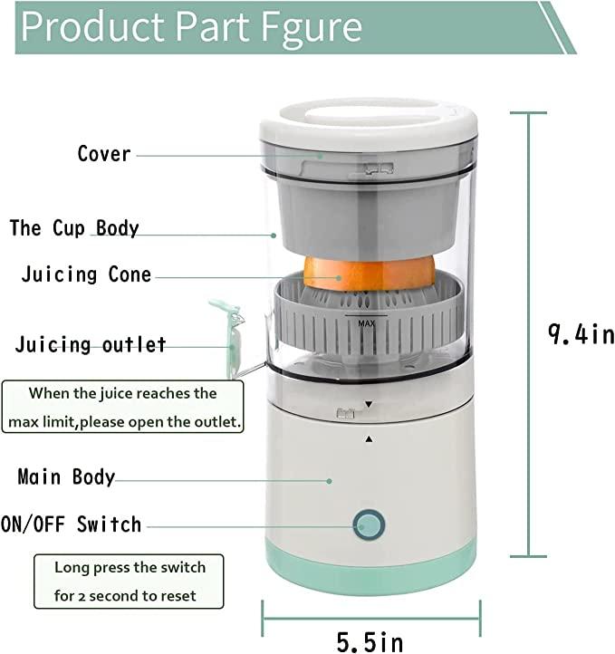 Electric Citrus Juicer | Portable and Rechargable | One Step Operation | Fresh Juice In Seconds