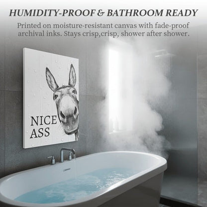 The cheeky ‘Nice Ass’ donkey bathroom canvas art Hidden humour for pure jo