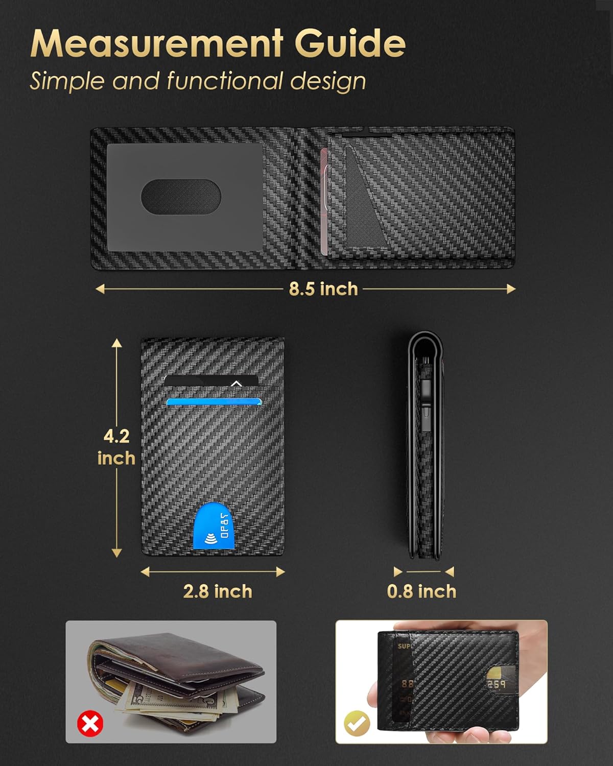 Minimalist Slim Wallet for Men – Holds 9–13 Cards, RFID Blocking Aluminum Bifold with Pop-Up Card Access, Built-In Money Clip & ID Window