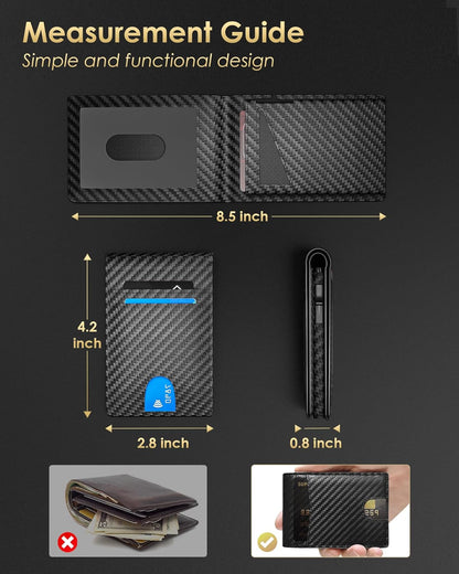 Minimalist Slim Wallet for Men – Holds 9–13 Cards, RFID Blocking Aluminum Bifold with Pop-Up Card Access, Built-In Money Clip & ID Window