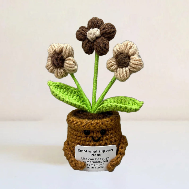 Knitted Artificial Flower Potted Plant Ornament 🌼🧶