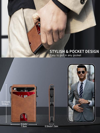 Minimalist Slim Wallet for Men – Holds 9–13 Cards, RFID Blocking Aluminum Bifold with Pop-Up Card Access, Built-In Money Clip & ID Window