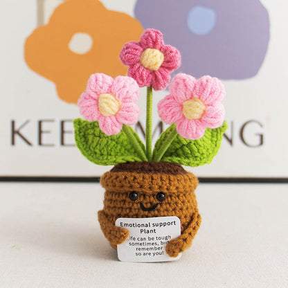 Knitted Artificial Flower Potted Plant Ornament 🌼🧶