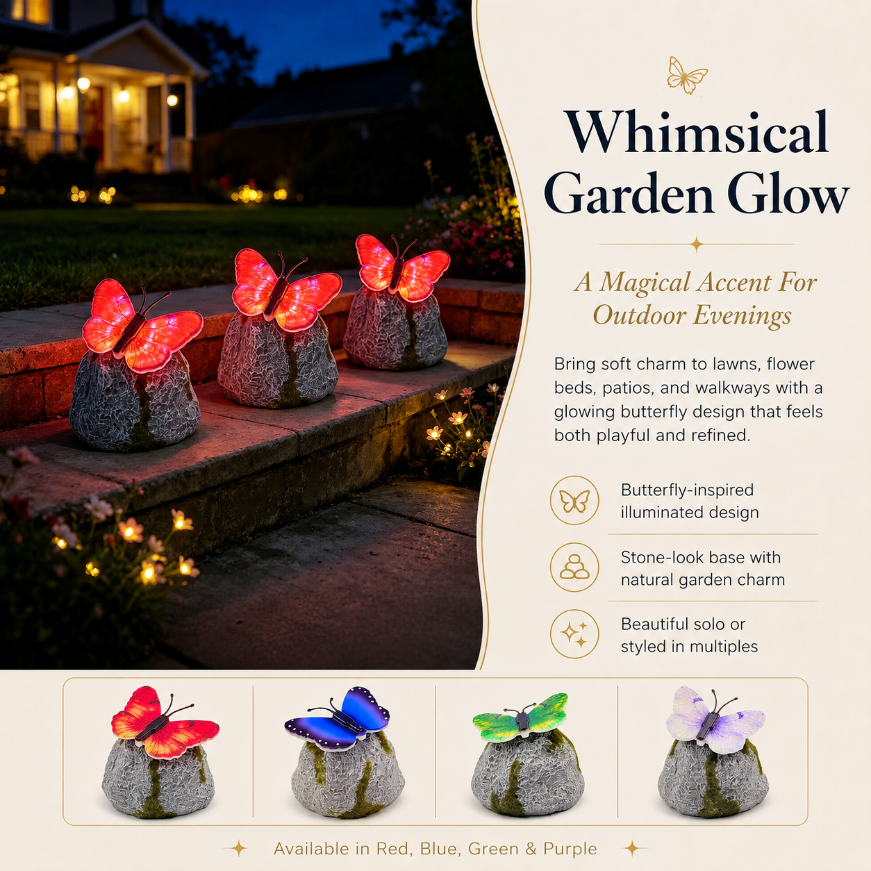 Solar-powered glowing butterfly garden lam