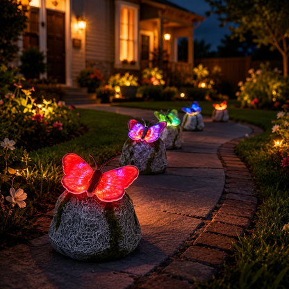 Solar-powered glowing butterfly garden lam