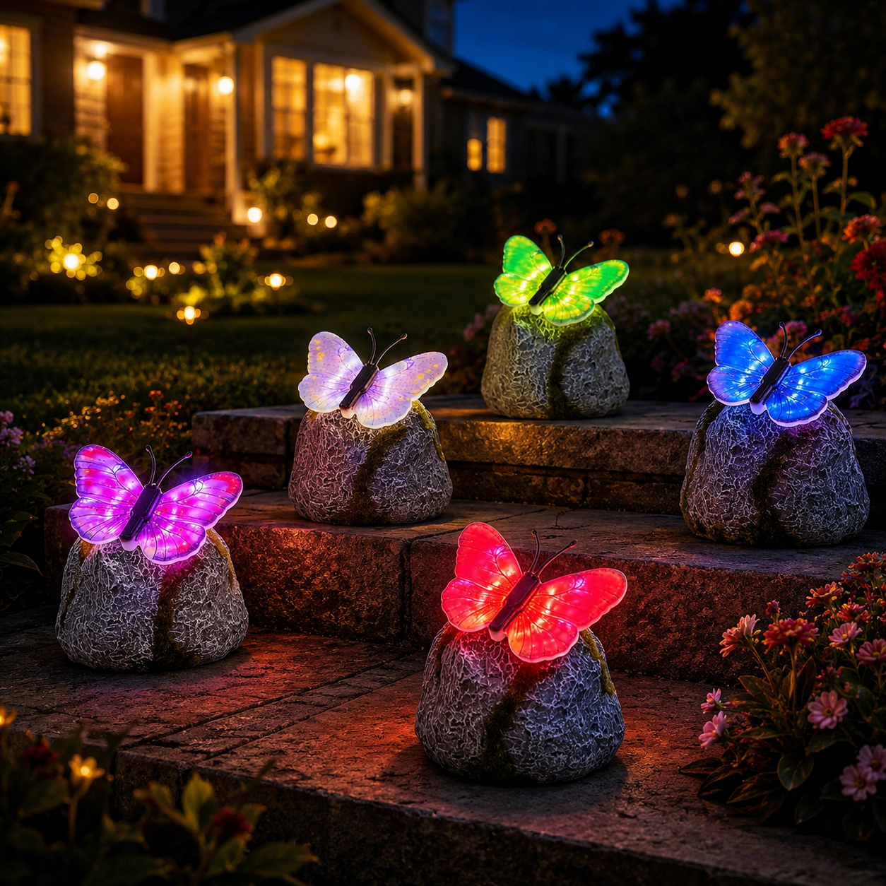 Solar-powered glowing butterfly garden lam
