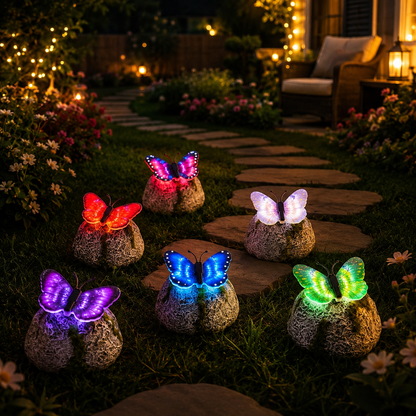 Solar-powered glowing butterfly garden lam