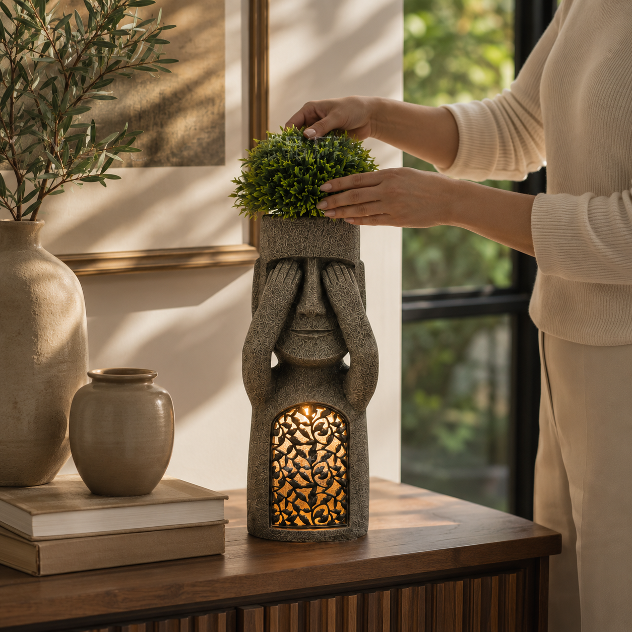 Solar Moai Planter Lantern Statue