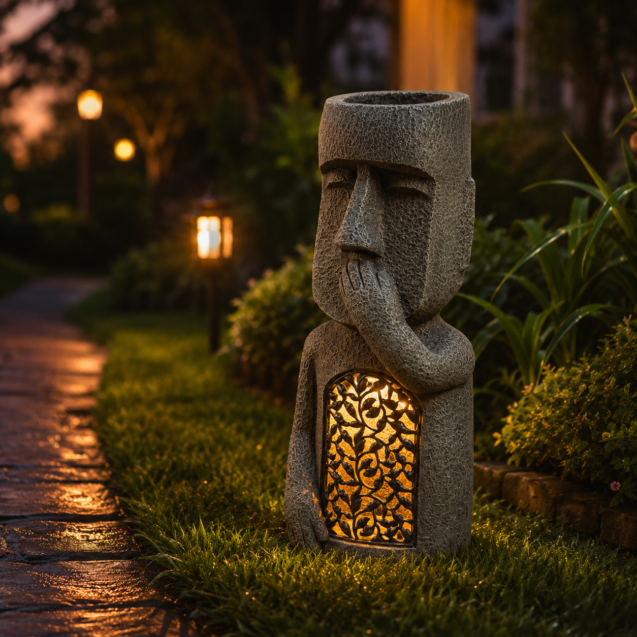 Solar Moai Planter Lantern Statue