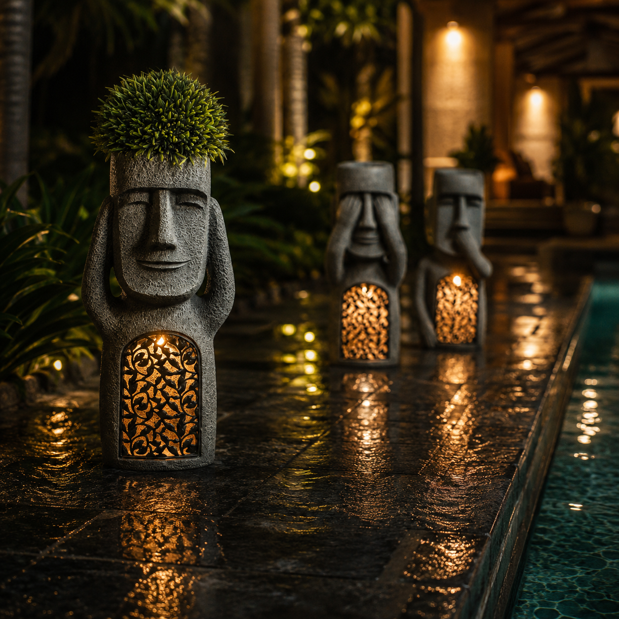 Solar Moai Planter Lantern Statue