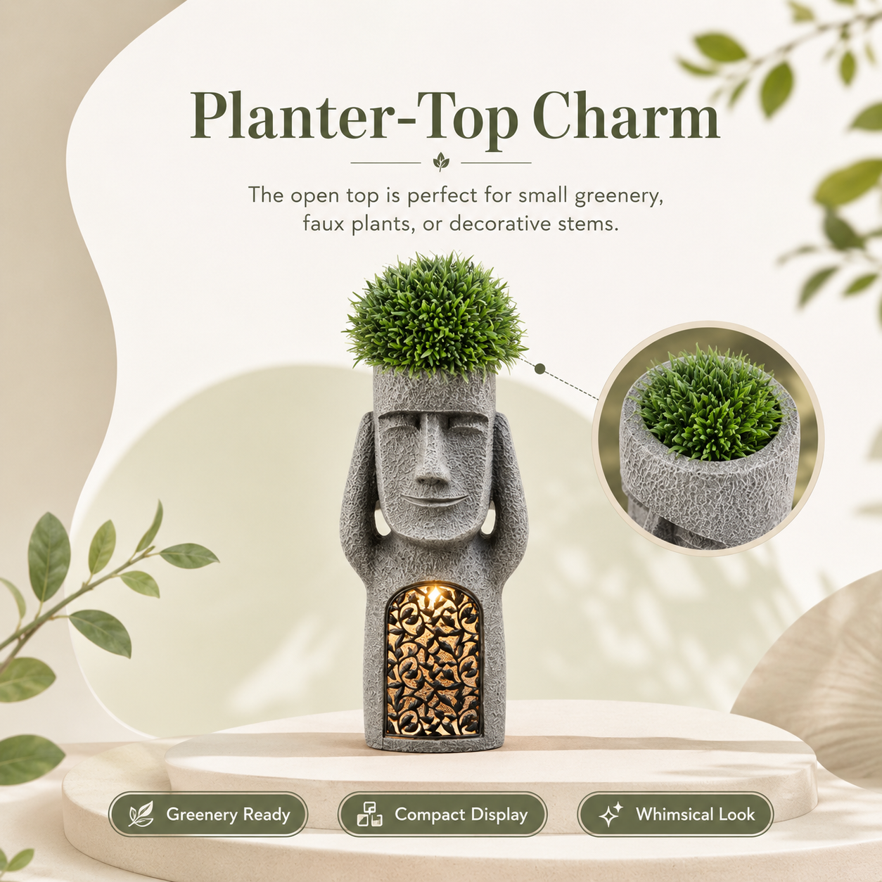 Solar Moai Planter Lantern Statue