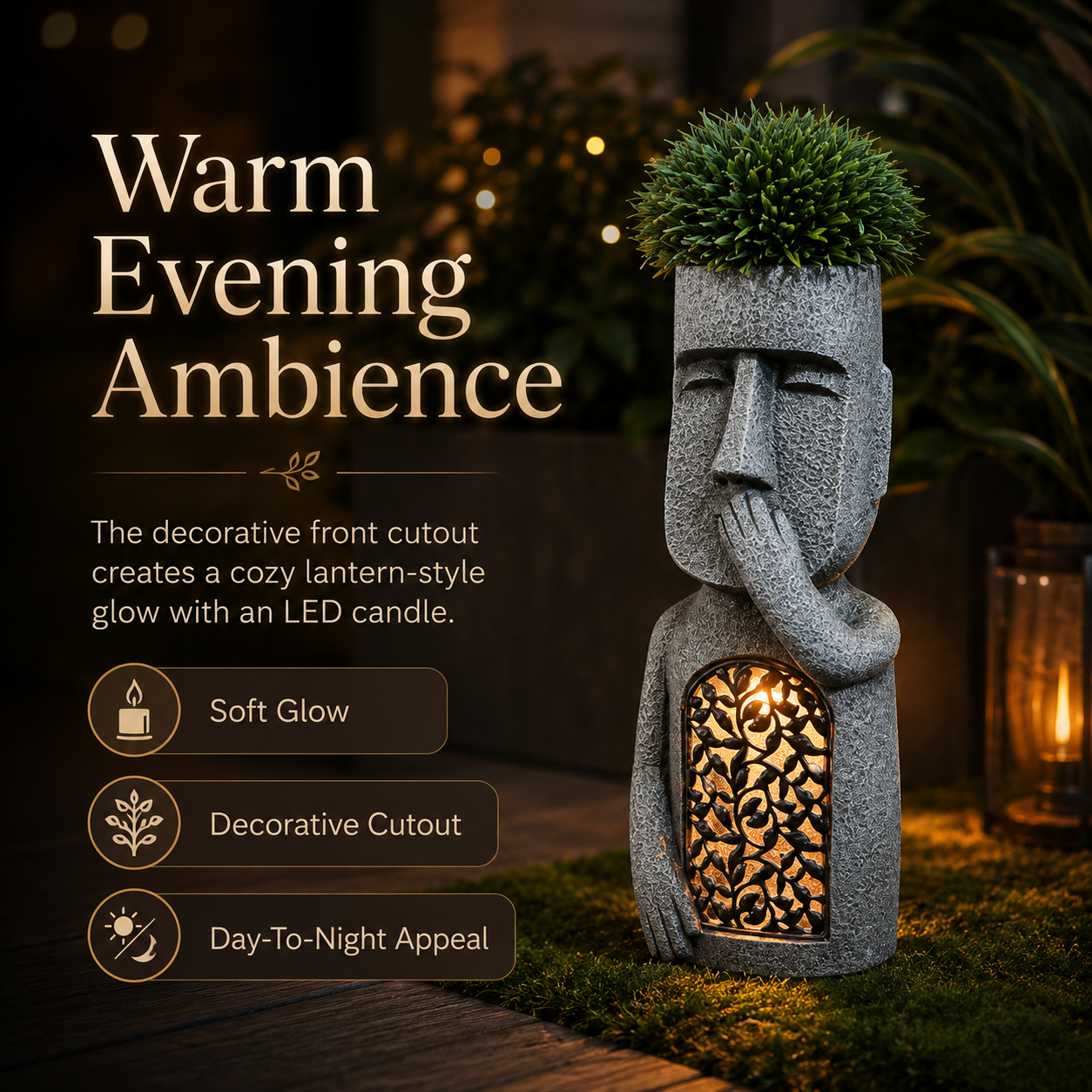 Solar Moai Planter Lantern Statue