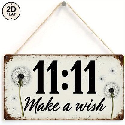 Circular Rustic Metal Sign with Dandelion 11:11 Make a Wish Design