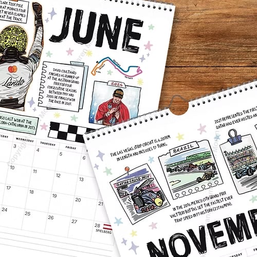 🏎️📅F1 Scrapbook Race Calendar 2026 — The ultimate wall calendar for racing fan