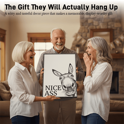 The cheeky ‘Nice Ass’ donkey bathroom canvas art Hidden humour for pure jo
