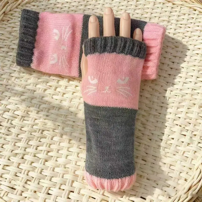 🐱 Cute knitted gloves for women with cat motif – for warm hands and free fingers