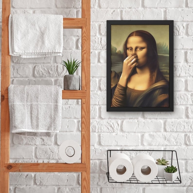Imitation Mona Lisa art decoration, funny vintage toilet humour room decoration