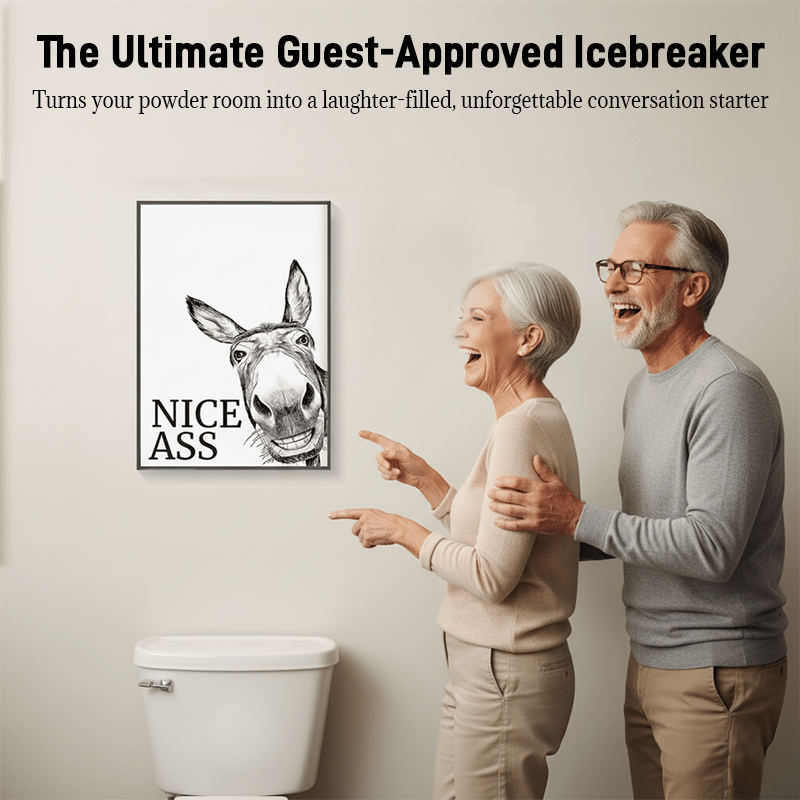 The cheeky ‘Nice Ass’ donkey bathroom canvas art Hidden humour for pure jo