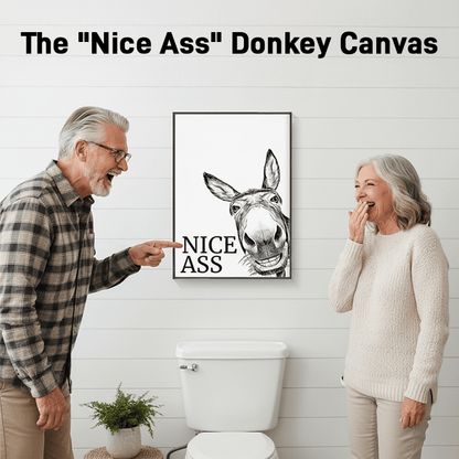 The cheeky ‘Nice Ass’ donkey bathroom canvas art Hidden humour for pure jo