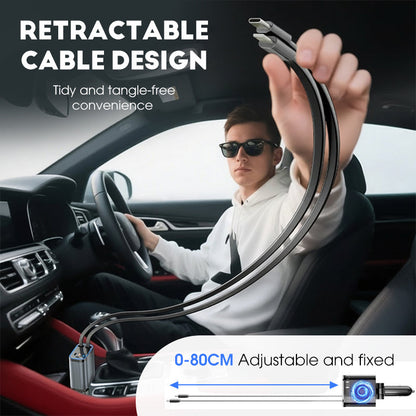 ⚡✨ Ultra-fast 4-in-1 Car Charger 90W – With Retractable Cables & Ambient Starlight 🚗🌌
