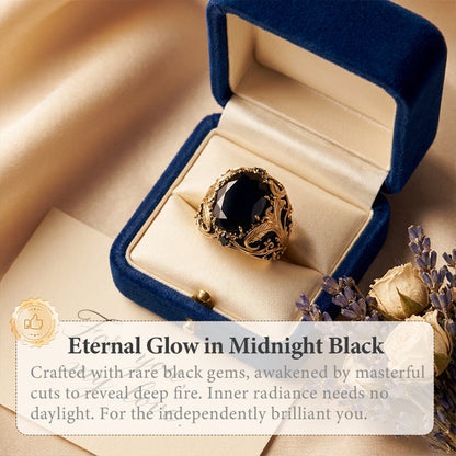 Vintage Engraved Black Gemstone Ring