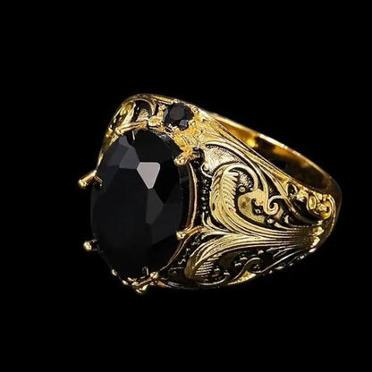 Vintage Engraved Black Gemstone Ring